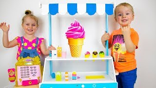 Gaby and Alex pretend play ICE CREAM TOYS Shop [upl. by Selegna]