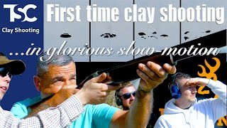 Beginners clay shooting  slow mo [upl. by Nosilla861]