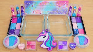 Unicorn Slime ASMR Mixing Makeup Eyeshadow Into Satisfying Slime [upl. by Elspet832]