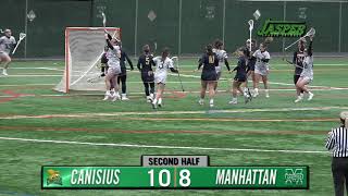 JSN  Manhattan Womens Lacrosse Highlights vs Canisius 32219 [upl. by Pentheas699]