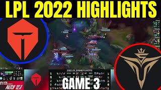 TES vs V5 HIGHLIGHTS GAME 3 LPL Spring Split Semifinals 2022 Top Esports vs Victory Five [upl. by Mariska925]