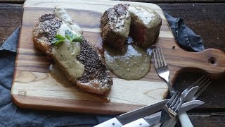 Steak au Poivre with Cognac Cream Sauce Recipe  The Inspired Home [upl. by Artair]