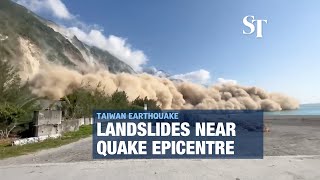 Landslides seen in Hualien as earthquake strikes Taiwan [upl. by Cooperman]