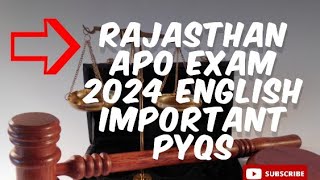 Rajasthan APO Exam 2024 ENGLISH important PYQs [upl. by Yeslek]