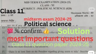 class 11 political science mid term question paper 2024  half yearly exam 2024  class 11  imp [upl. by Serena190]