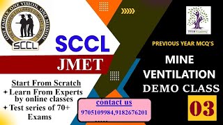 SCCL JMET DEMO CLASS ON PREVIOUS YEAR MCQS MINE VENTILATION [upl. by Efron]