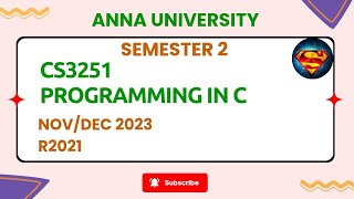 CS3251 Programming in C NovDec 2023ece annauniversity importantquestions sem2 cs3251 [upl. by Attenal]