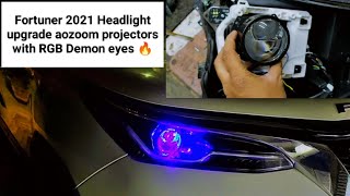 Toyota Fortuner 2021 Headlights upgrade  Aozoom laser projector  RGB Demon eyes  Car planet [upl. by Ocer71]