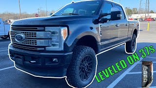 Ford F250 Platinum Stock 20quot Wheels LEVELED on 37s Super Duty Truck Review [upl. by Novahs]