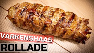 Varkenshaas Rollade  Gevulde varkenshaas omwikkeld met spek  NasQ BBQ [upl. by Sackman]