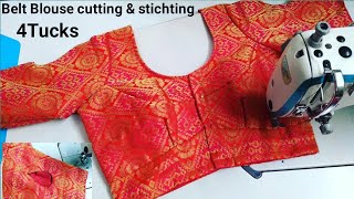 4 Tucks Belt Blouse Cutting and Stitching Tutorial  four Tuck Blouse Cutting [upl. by Bagger364]