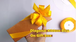 How to tie a diagonal ribbon beautifully on gift box  禮物盒斜綁蝴蝶結的打法 bowMaking on gift box [upl. by Arriek]