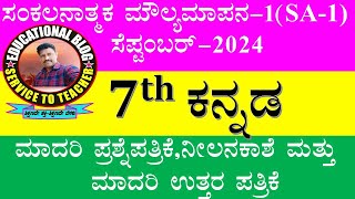 7th Kannada SA1 September 2024 Model question paperBlue print and Answerkey [upl. by Jalbert]