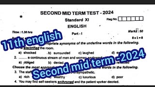 11th english second mid term test question paper 2024 [upl. by Ahsilem]