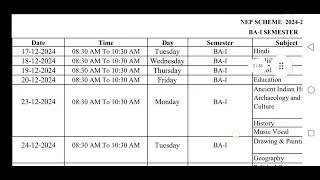 CSJMU BA1st semester December Exam Date Sheet  CSJMU Exam Date Sheet 2024  kanpur university [upl. by Seluj]