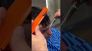 How to cut bangs on men  Layering Method barberingeducation [upl. by Gladis991]