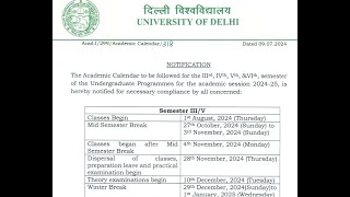 Academic calendar for monsoon session 3rd and 5th semester Delhi university regular colleges DU [upl. by Hsiekal]