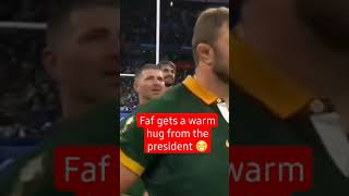 Faf de Klerk gets a hug from president Cyril Ramaphosa [upl. by Avalsorim]