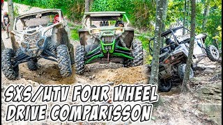 SXSUTV  Four Wheel Drive System Comparison  CanAm vs Polaris vs Arctic Cat 4WD4X4AWDViscoLok [upl. by Kylander]