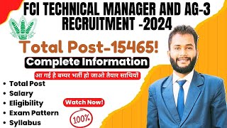 FCI TECHNICAL MANAGER AND AG3 RECRUITMENT 2024COMPLETE INFORMATIONBY RAJ SIR fci fcimanager [upl. by Ymmot]