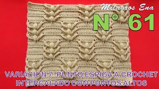 Punto N° 61 tejido a crochet Punto Espiga Intercalado con puntos Altos para aplicar en cojines [upl. by Loy]