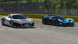 Rimac Nevera 2022 vs Bugatti Bolide 2020 at Monza Full Course [upl. by Ynnavoig]