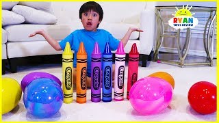 Ryan Learn colors with Giant Crayons and opens huge surprise eggs with toys [upl. by Veradi]