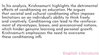 Summary and analysis of Education and the Significance of Life by J Krishnamurti [upl. by Eelik861]