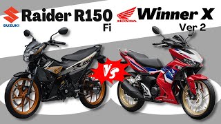 Suzuki Raider R150 Fi vs Honda Winner X v2  Side by Side Comparison  Specs amp Price  2024 [upl. by Noreik984]