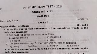 11th English First Mid Term Question Paper 202411th English 1st mid term Question paper 2024 [upl. by Betthezul]