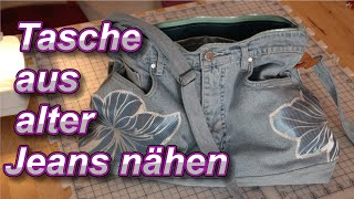 Tasche aus alter Jeanshose nähen  aus alt mach neu  DIY  Upcycling [upl. by Aneda]