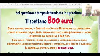 bonus lavoratori agricoli 2021 800 € per tutti [upl. by Leryt]