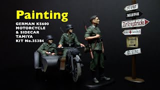 135 figure painting TAMIYA GERMAN KS600 MOTORCYCLE amp SIDECAR  ドイツ軍用サイドカーKS600 [upl. by Pellet]