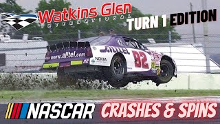 NASCAR Crashes amp Spins Watkins Glen Turn One [upl. by Ahtelahs]