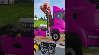 Flatbed Trailer Truck vs Speedbumps Train vs Cars  Tractor vs Train BeamngDrive 2 [upl. by Alansen]