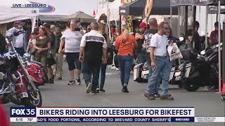 Bikers riding into Leesburg for Bikefest [upl. by Ailecara625]