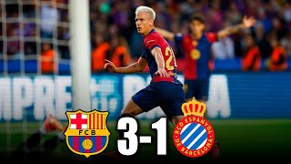 GOLEADA BARCELONA vs ESPANYOL 31  Doblete de DANI OLMO y golde Raphinha [upl. by Jerri]