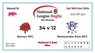 1stXV Men  Barnes RFC 34 v 12 Westcombe Park RFC  16 November 2024 [upl. by Goober546]