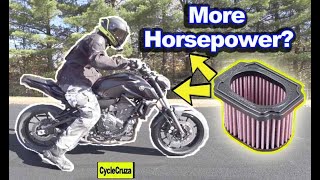 Do Performance Air Filters Add HORSEPOWER to Motorcycles MT07 KampN Filter Akrapovic Exhaust Review [upl. by Blatt]