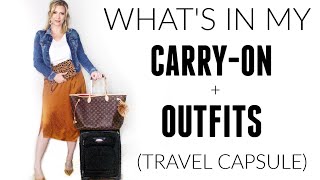 WHATS IN MY CARRY ON TRAVEL CAPSULE  OUTFITS [upl. by Eciruam]