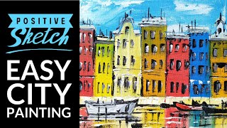 Acrylic painting city Easy acrylic painting Cityscape painting Old City Painting tutorial [upl. by Nodnas]