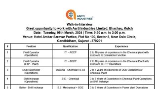 Aarti Industries Limited  Walkin Interview Jobs  Multiple Dept  Date 2024 [upl. by Nethsa]