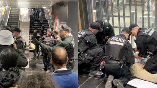 ProPalestinian protesters Montreal police clash at GuyConcordia métro [upl. by Sass845]