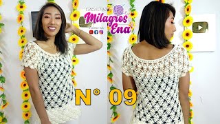 BLUSAS N° 9 tejidas a crochet en punto Piñitas y Espuma de Mar PASO A PASO tallas S M L XL XXL [upl. by Brendin]