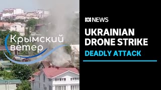 Ukrainian air strike reportedly kills six injures over 100 in Russianannexed Crimea  ABC News [upl. by Giglio]