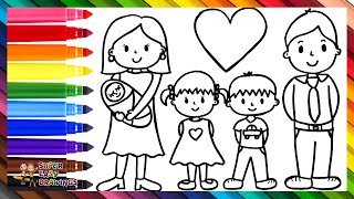 Drawing And Coloring A Family Of 5 👩👨👧👦👶🌈 Drawings For Kids [upl. by Artim]