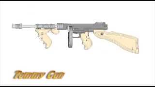 Thompson submachine gun Rubberband powered laser cut scroll saw or CNC router plans [upl. by Tinaret]