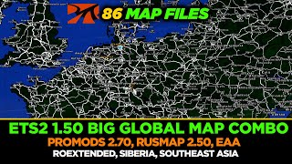 ETS2 150 Global Map Combo  Promods 270 RusMap 250 EAA Map Southeast Asia amp More Setup Guide [upl. by Myles]