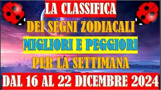 La Classifica dei Segni Zodiacali Migliori e Peggiori per la Settimana dal 16 al 22 Dicembre 2024 [upl. by Nirda]