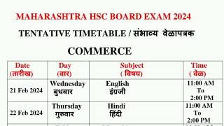 Maharashtra Board  HSC Board Exam 2024  Timetable  Commerce Timetable February March 2024 [upl. by Llenehs]